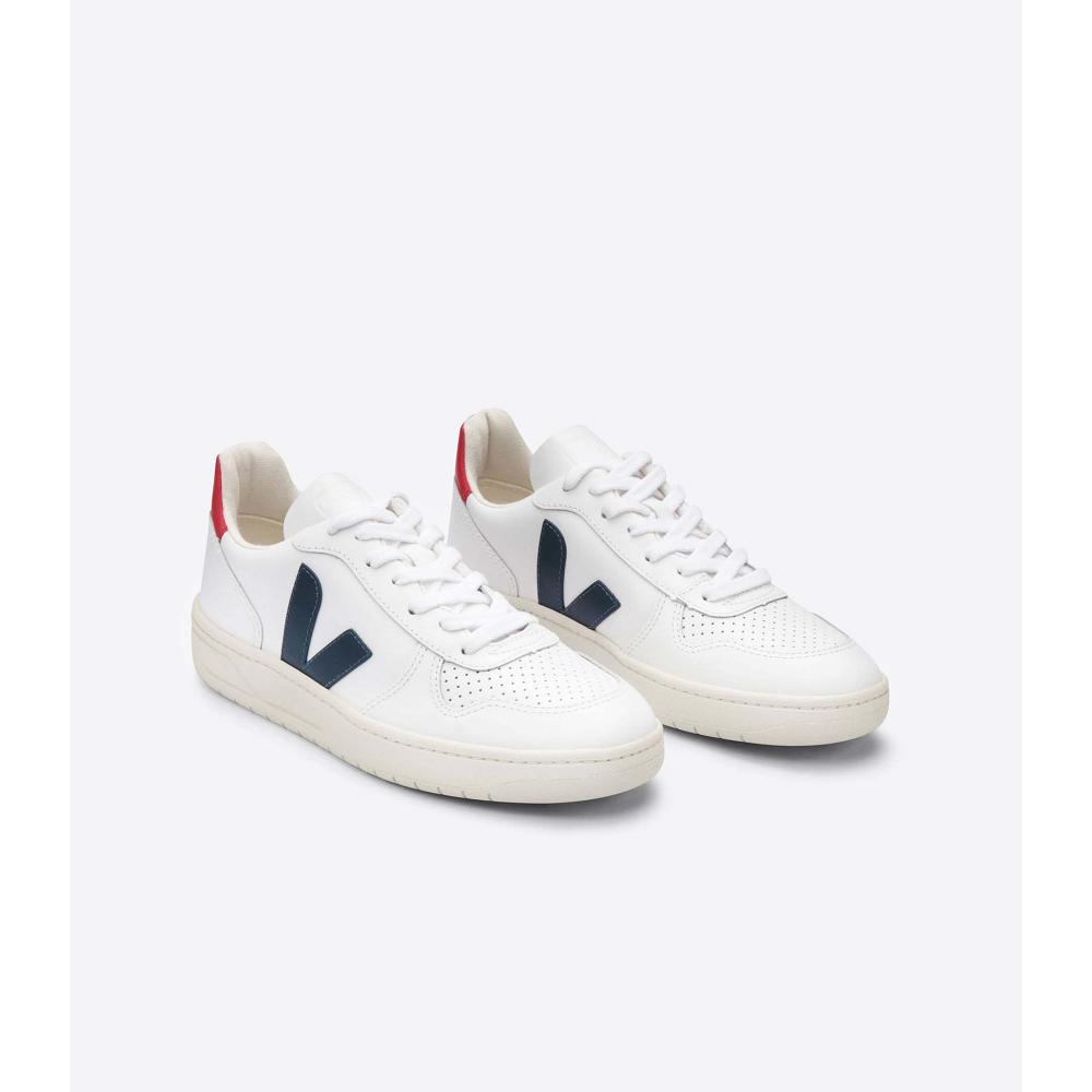 Veja V-10 LEATHER Tornacipő Férfi White/Red | HU 338DFM